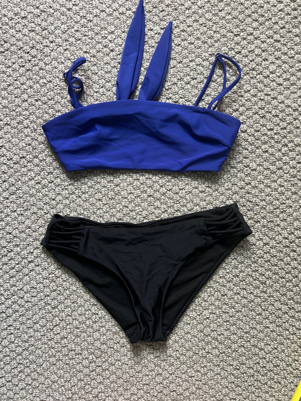 Xhilaration Royal Blue Bandeau Bikini Top with Black Strappy Bottom
